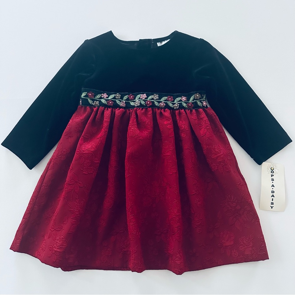 Vintage USA 3T Toddler Girl Black Red Party Dress NWT